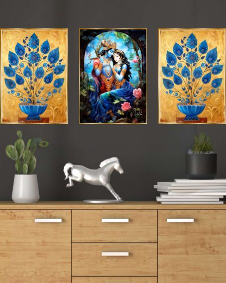 Set of Three Wall Paintings for Wall Dacoration Golden Framed Wall Paintings for Living Room & Bedroom Wall Art for Home Decoration & Office Wall Décor (18x12 inch CH-GD3-9)