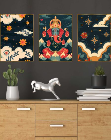 Set of Three Wall Paintings for Wall Dacoration Golden Framed Wall Paintings for Living Room & Bedroom Wall Art for Home Decoration & Office Wall Décor (18x12 inch CH-GD3-6)