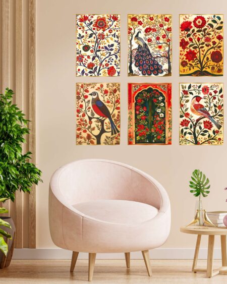 Set of Six Wall Paintings for Wall Dacoration Golden Framed Wall Paintings for Living Room & Bedroom Wall Art for Home Decoration & Office Wall Décor (17x13 inch CH-GD6-9)