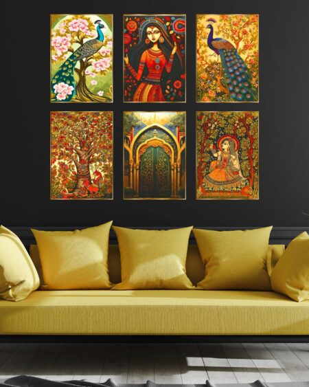 Set of Six Wall Paintings for Wall Dacoration Golden Framed Wall Paintings for Living Room & Bedroom Wall Art for Home Decoration & Office Wall Décor (13x10 inch CH-GD6-2)