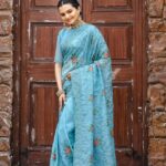 Women's Elegant Sage Green Georgette Saree with Delicate Floral Embroidery & Sequin Work – Perfect for Summer Festivities & Day Events 4 photo 6057364352790545557 y Divohum