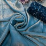 Women's Lustrous Teal Tissue Silk Saree with All-Over Sequin Embellished Blouse Piece 4 photo 6077774149050287931 y Divohum