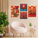 Set of Four Wall Paintings for Wall Dacoration Golden Framed Wall Paintings for Living Room & Bedroom Wall Art for Home Decoration & Office Wall Décor (13x10 inch CH-GD4-15) 4 tN4MfO Divohum