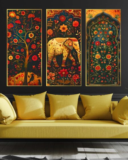 Set of Three large Wall Paintings for Wall Dacoration Golden Framed Wall Paintings for Living Room & Bedroom Wall Art for Home Decoration & Office Wall Décor (14x11 inch CH-LGD3-3)