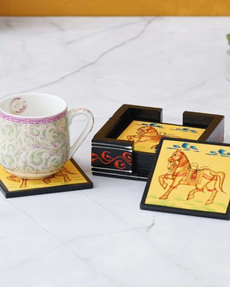 Home 31 Wooden horse hand painted tea coaster