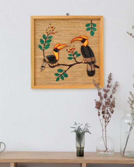 Bamboo Art Couple Hornbill Painting For Home Decor | Bamboo Art Gift For Multiple Occasions