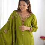 Women's Chinnon Silk Embroidery Sequence Work and Lace Work Straight Kurti With Pant and Dupatta 4 USfDqe Divohum
