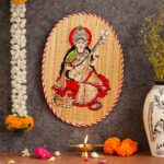 Oval Shaped Design Bamboo Hand Crafted Wall Hangings Of Godess Sarwasti Ji For Home Decor 4 UZY2rg Divohum