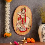 Oval Shaped Design Bamboo Hand Crafted Wall Hangings Of Krishna Ji With Holy Cow For Home Decor | Bamboo Art For Wall Decor 4 fOSrpO Divohum