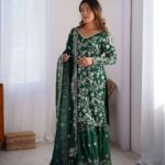 Women's Chinon Silk Embroidery Sequence Work Straight Kurti With Sharara Suit and Dupatta Set 4 jeZtqb Divohum
