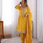 Women's Chinon Silk Embroidered Straight Kurti with Pant And Dupatta Set 4 rEdKxP Divohum