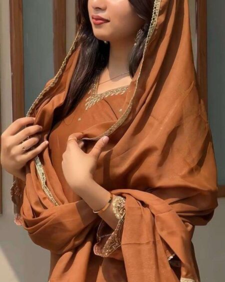 Women's Georgette Sequence Moti Work Straight Kurti With Salwar and Dupatta Set